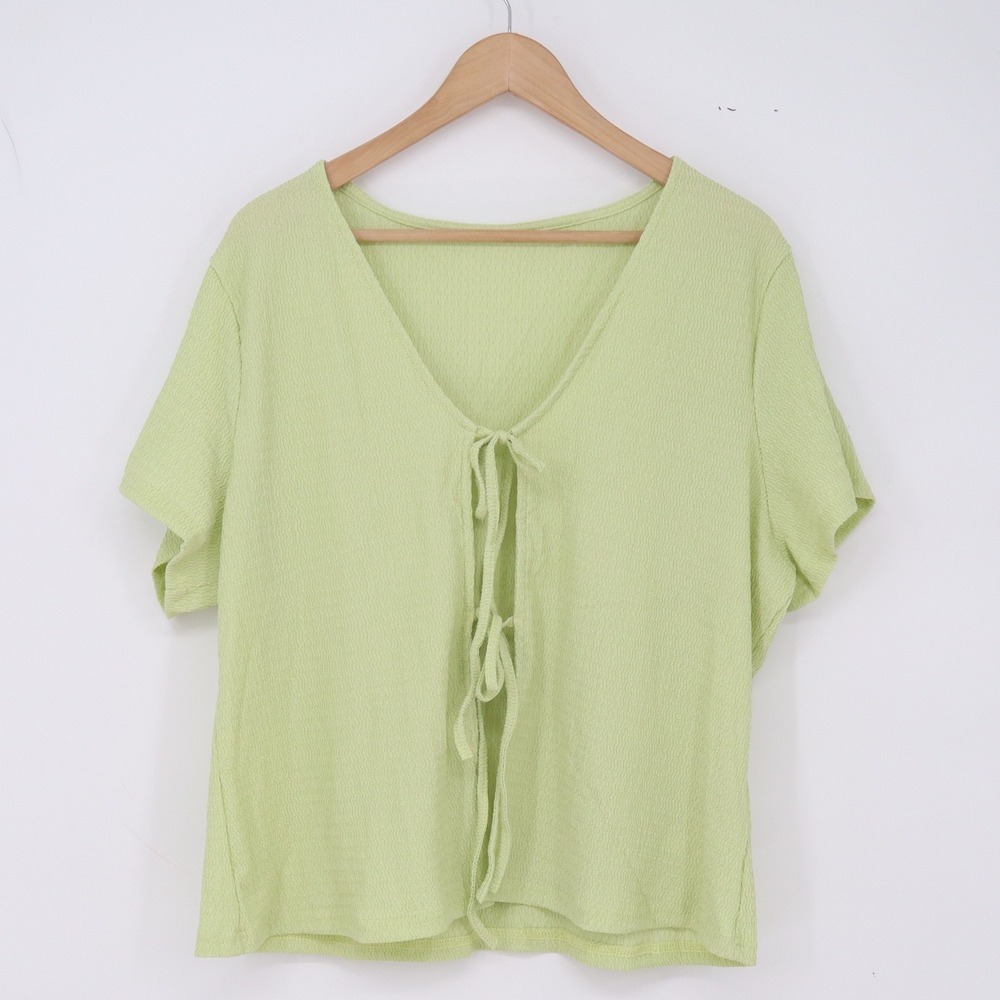 SHEIN Top Womens 2XL Lime Green Tie Front Textured Excellent